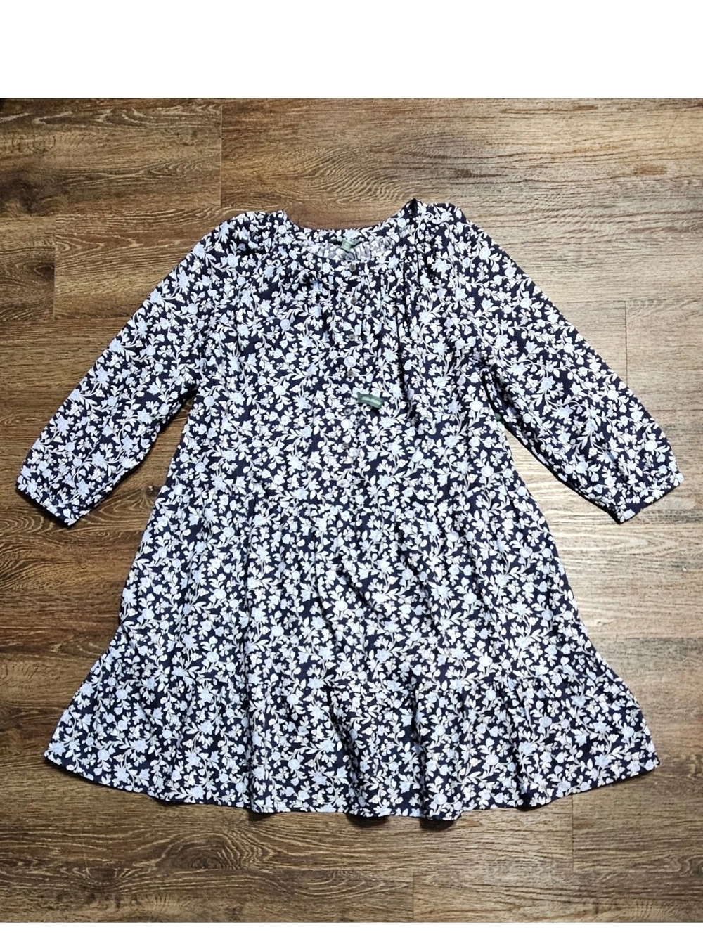 Terra & Sky Navy Floral Tiered Tie Waist Dress W/Pockets